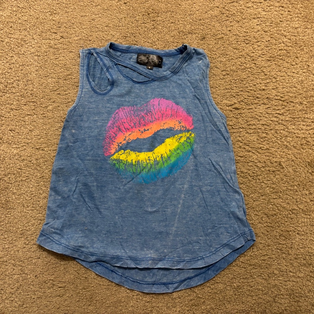 Chic 2 Chic Vibrant Blue Tank Top with Rainbow Lips girls 6